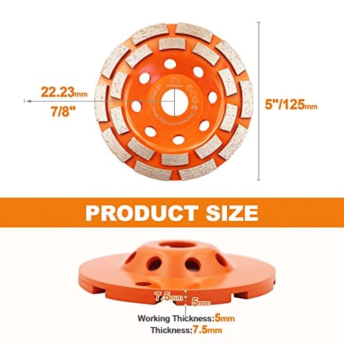 Concrete Diamond Grinding Cup Wheel,BRSCHNITT 5 inch Angle Grinder Diamond Double Row Cutting Wheel for Grinding/Polishing/Cleaning Surface Grinding Granite, Concrete,Stone,Cement,Marble,Rock (125mm) - Thumbnail 2