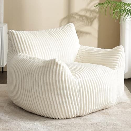 zzlay Bean-Bag Chair for Adults Teens - Large Corduroy Bean Bag Chairs with Back Support and Armrests, Adult BeanBag Lazy Sofa with Filler for Living Room, Bedroom, Reading, Beige - Image 1