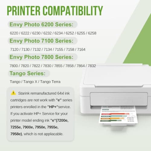 Starink Replacement for HP 64XL Ink Cartridge Combo Pack Remanufactured for HP 64XL Ink Cartridges Black and Color Compatible with HP Envy Photo 7855 7858 7155 7120 7800 6255 7158 7100 Printer, 2 Pack - Thumbnail 2