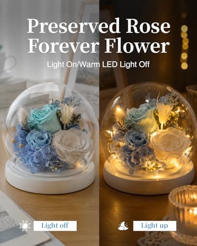 Nysunten Forever Preserved Flowers Decoration in Clear Glass Dome, Long Lasting Flowers Gift for Her, Forever Rose Gift for Mother’s Day Valentine’s Day (Blue) - Thumbnail 3
