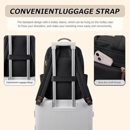 GOLF QUALITY Laptop Backpack for Women Fit 14 Inch Stylish Daypack Notebook Travel Work Commuter Casual Daypack Backpack Purse for Women Travel Business (Black) - Thumbnail 5