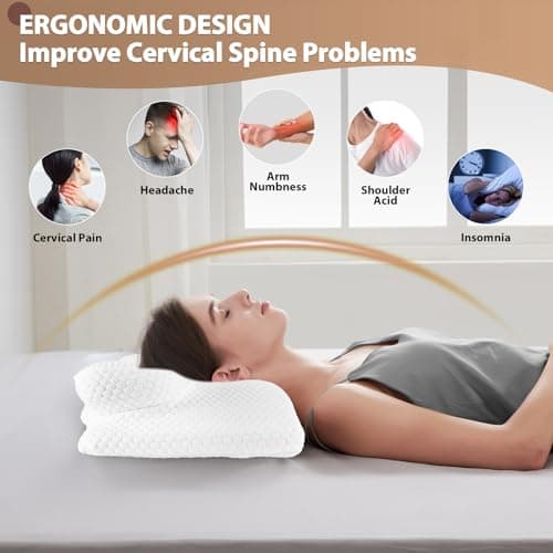 Cervical Neck Pillow, Memory Foam Pillow for Neck Pain Relief, Contour Neck Support Pillows with Cooling Pillowcase, Dreamers Relief Pillow, Ergonomic Bed Pillows for Side Back Stomach Sleepers - Thumbnail 2