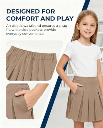 Girls Pleated Skirts Kids Khaki Athletic Skort School Girl Uniform Skorts - Thumbnail 4