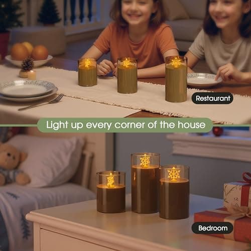 L LOHAS LED Electronic Candle Night Lights with Remote, 3-Pack Snowflake LED Flameless Candles, Battery Operated Flickering Night Light, 5 Brightness Levels & Timer, for Holiday Home Decor - Thumbnail 5