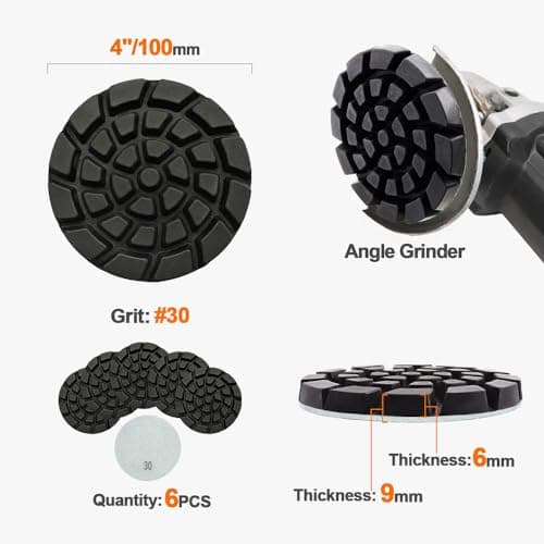 Diamond Concrete Polishing Pads - BRSCHNITT 6pcs 4 inch Grit#30 Resin Bond Renew Pads Beton Floor Renew Reparing Disk - Thumbnail 2
