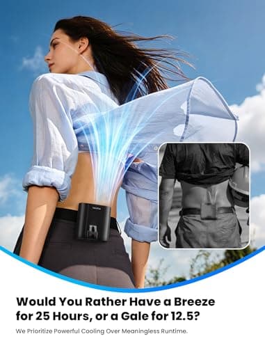 HandFan Portable Waist Fan with Removable Battery, 19000RPM 5-Speed Strong Airflow, 5200mAh Rechargeable Belt Clip Fan, 2-in-1 Under Shirt/Neck Wearable Fan with Lanyard for Outdoor Jobsite Camping - Thumbnail 3