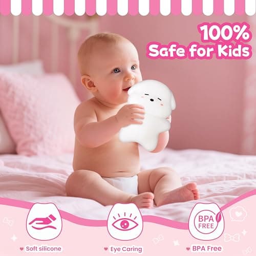 loatme Night Light for Kids, Rechargeable Dimmable Silicone LED Nightlight with 7 Colors, Baby Nursery Night Lamp, Touch Squishy Lamp, Cute Gifts for Girls, Boys, Toddler Room Decor, Lying Dog - Thumbnail 4