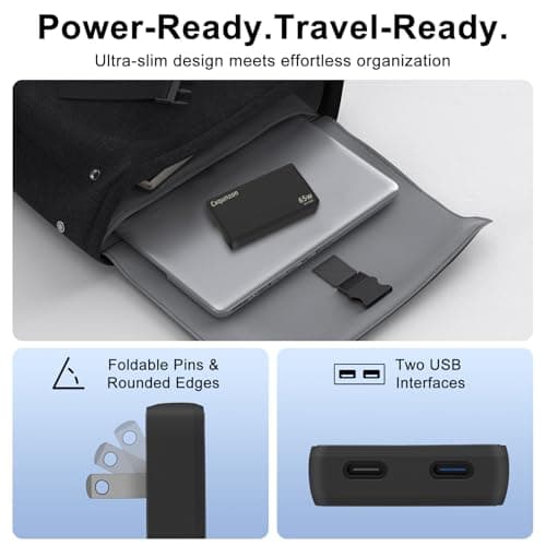 65W USB C Charger Flat, Slim GaN Compact Fast PPS Wall Charger for Nintendo Switch 2,Steam Deck, ROG Ally,iPhone 17/16/15/14, MacBook Air, iPad Pro (Black-(1xUSBA,1xUSBC)) - Thumbnail 4