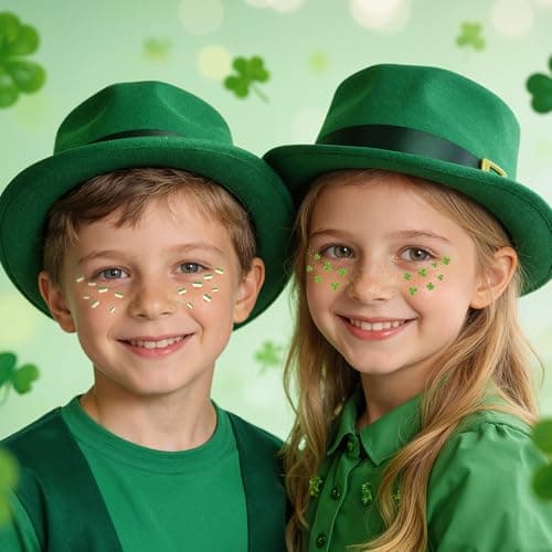 St Patricks Day Accessories - 8 Pack Shamrock Temporary Face Tattoos | St Patrick's Day Shirt Outfits for Women | Lucky Clover Face Stickers Makeup Gifts Crafts Games Decorations for Kids - Thumbnail 6