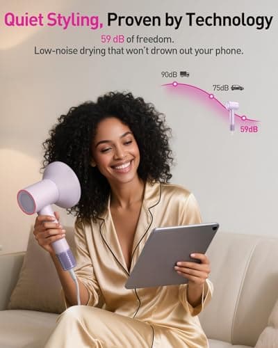 High-Speed Hair Dryer, 160,000 RPM Brushless Motor for Ultra-Fast Drying, 500M Ionic Negative for Frizz Reduce, Low Noise Thermo-Control Blow Dryer with Diffuser for Curly Hair Women and Men,Purple - Thumbnail 6