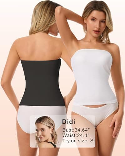 RanZZRan Womens Ribbed Shapewear Tube Tops 2 Pack Strapless Bandeau Basic Tops Backless Sleeveless Double Lined Y2K Tank - Thumbnail 4