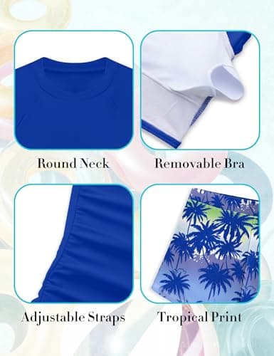 GEMLON Swimsuit for Girls 2PCS Long Sleeve Rash Guard with Palm Leaf Print Girls Bathing Suits Size 14-16 - Thumbnail 6