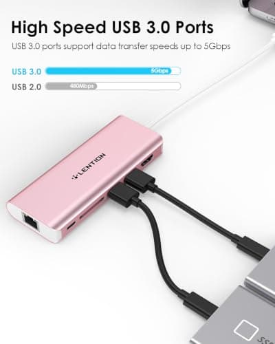 LENTION USB C Hub with 4K HDMI, SD Card Reader, 2 USB 3.0, Type C Charging, 6-in-1 Ethernet Adapter Compatible with 2025-2018 MacBook Pro/Air, 2026 MacBook Neo, Surface/Steam Deck, More(Rose Gold) - Thumbnail 4