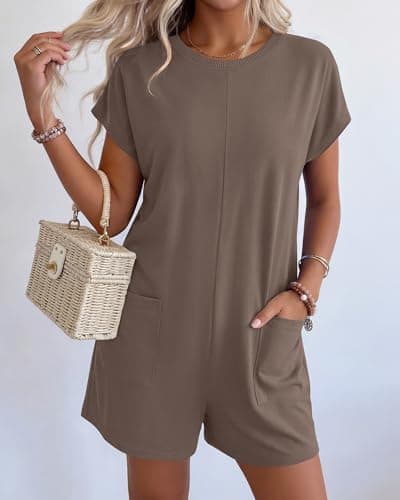 BTFBM Rompers for Women Summer 2026 Casual Dressy One Piece Shorts Tshirt Pants Jumpsuit Beach Vacation Clothes Outfit(Coffee, X-Large) - Thumbnail 4