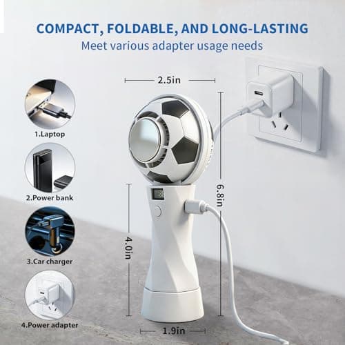 NAACOO World Cup Trophy Portable Handheld Fan,3000mAh USB-C Rechargeable Battery, 14000RPM Turbo Fan,Digital Display,High Speed Cooling Fan,Portable Fan for Soccer Fans,Camping,Outdoor,Travel,Vacation - Thumbnail 6