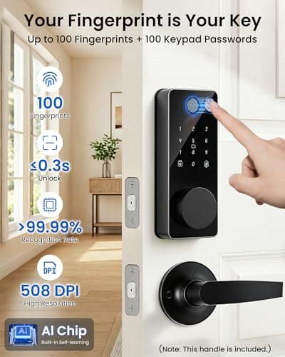 IBLOG Smart Lock with 2 Lever Handle Set, Fingerprint Keyless Entry Door Lock Front Door App Control, Electronic Touchscreen Keypad Deadbolt, Auto Lock, IP54 Waterproof, Easy Install Built-in Doorbell - Thumbnail 3