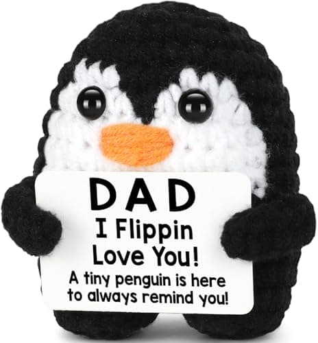 Fathers Day Dad Gifts from Daughter Son Birthday, Handmade Crochet Penguin Father's Day Dad Birthday Gifts, Mini Funny I Love You Gift for Dads Bonus Step Daddy Father Mens Positive Cute Decor - Image 1