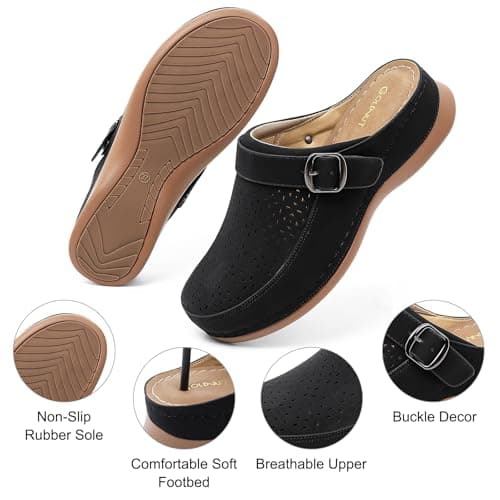 Goldnut Women's Black Closed Toe Clogs Mules Cut Out Comfortable Mules Buckle Lined Slip On Clogs Sandals for Woman Arch Support Size 6.5 - Thumbnail 4