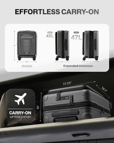 Coolife Carry On Luggage Suitcase : 22x14x9 Airline Approved Travel Luggage with Spinner Wheels, Front Pocket Expandable Hardshell Suitcases with TSA Lock Grey - Thumbnail 3