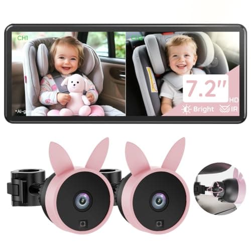 Babyvue BV3PRO 7.2" 1080P HD Dual Camera Car Baby Monitor for 2 Kids, IR Night Vision, Easy Installation, Brightness Adjustment, Car Seat Camera, Ideal Gift for Girls and Pets Monitoring - Image 1
