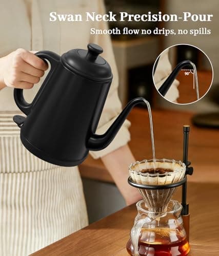 YTLAD Gooseneck Electric Kettle 1L, 1000W Fast Boiling for Pour-Over Coffee & Tea, 304 Stainless Steel BPA-Free, Precise Flow Spout, Auto Shut-Off & Boil-Dry Protection, Retro Style (Black) - Thumbnail 3
