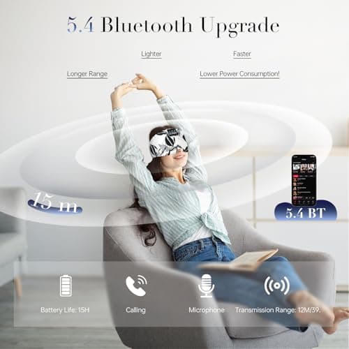 LC-dolida Sleep Mask with Bluetooth Headphones, Extra Large Silk Eye Mask for Sleeping Side Day Sleepers, Sleep Headphones Bluetooth 5.4 for Women Men with Thin Speaker, Blackout, Comfort, Microphone - Thumbnail 3