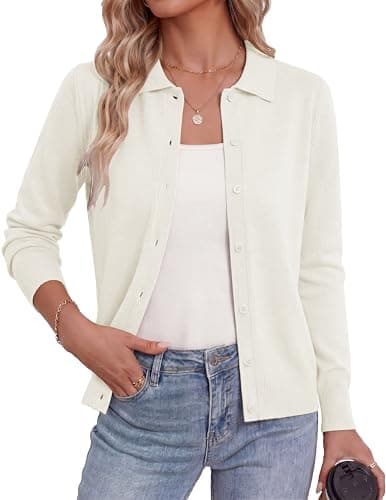GRACE KARIN Womens Cardigans Dressy Casual Long Sleeve Button Up Cardigan Sweater Lightweight Summer Cardigan(White,xx-Large) - Image 1