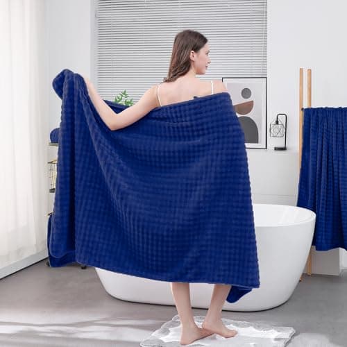 KBY Bath Towels Set of 2, Extra Large Bath Sheets 40X80 Inches,Quick Dry, Ultra Soft，Durable & Super Absorbent Oversized Bathroom Towel Sets for Adults, Gym, Spa, Pool & Hotel (Navy Blue) - Thumbnail 3