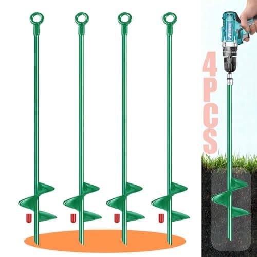 LIFEBED 18 inch Ground Anchors Srew in Heavy Duty, Earth Shed Anchor Kit, Trampoline Stake Hook for Dirt, Swing Sets, Playset, Tent, Canopy, Carport, Mobile Home Tie Down, 4 Pack - Image 1