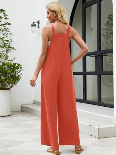 Heymoments Overalls Jumpsuits Rompers for Women Coral Small Casual Maternity Winter Fall Comfy Ladies Loose Fit Dressy Wide Leg One Piece Sleeveless Grils Long Bib Baggy Pants with Pockets - Thumbnail 5