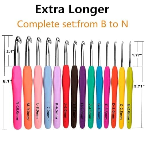 Yarniss Crochet Hooks,14 Size Crochet Set 2mm(B)-10mm(N), Ergonomic Crochet Hooks Set with Case for Beginner,Long Crochet Needles - Thumbnail 4