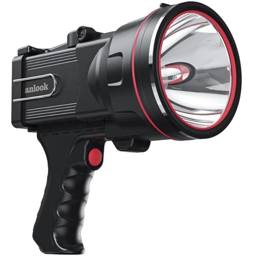 anlook Rechargeable Spotlight Flashlight, Waterproof Outdoor Handheld Spot Light, Built-in Kickstand and Phone Charger, Emergency Light for Camping, Boat, Hunting, Hiking (Warm White Light)