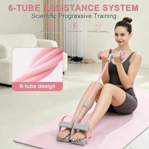 Pedal Resistance Bands with Handles,Soft Puller Exercise with Thickened 6 Tension Ropes,Tube Pedal Resistance Device for Abdomen Waist Arm Leg Core/ABS Yoga Pedal Puller Resistance Band (Pink) - Thumbnail 3