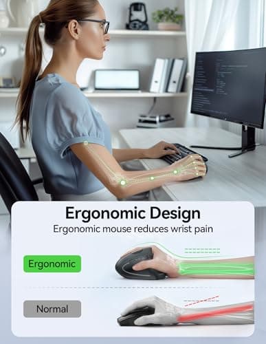 TECKNET Ergonomic Mouse, Rechargeable Vertical Ergo Mouse Wireless 800-4800 Levels 5 Adjustable DPI, Silent 2.4GHz Optical Carpal Tunnel Mouse for Right Hand, USB Wireless Mice for Laptop, PC - Thumbnail 2