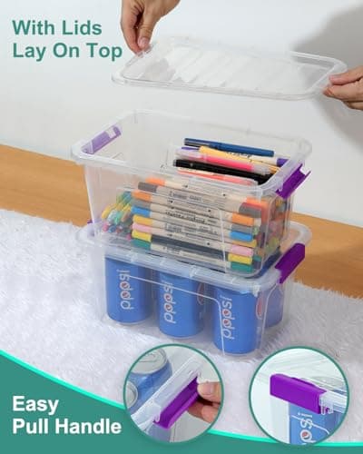 EOENVIVS Clear Storage Bins with Lids 6 Pack, 7 Qt Stackable Storage Containers with Buckle Lock, Durable Plastic Containers & Storage Box Organizer for Pantry, Bathroom, Closet & Office Use - Thumbnail 6