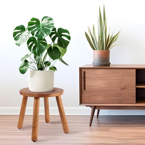 zaowofires Round Solid Wooden Step Stool, Garden Stool,11.8''H,Plant Stool,Wood Legs Detachable for Plant Stand, Kitchen, Bathroom,Bedroom,Livingroom (Walnut, 11.8inch) - Thumbnail 2