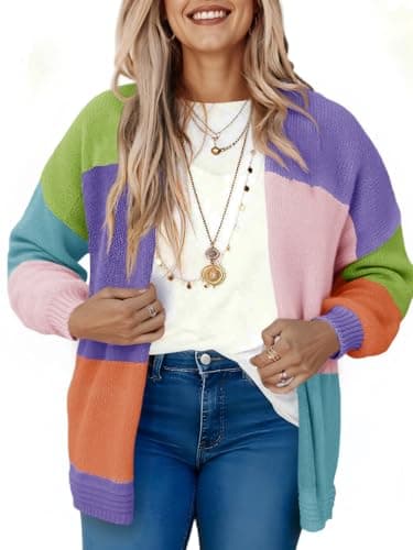 Saodimallsu Womens Boho Cardigans Colorful Long Sleeve Cardigan Open Front Sweaters Chunky Knit Coats Loose Fit 2026 Lake Blue - Image 1