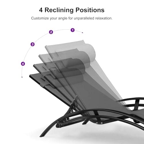 PURPLE LEAF Patio Chaise Lounge Chair Set with 2 Side Table Outdoor Pool Adjustable Recliner Chairs for Outside Beach Poolside Sunbathing Tanning Lounger - Thumbnail 4