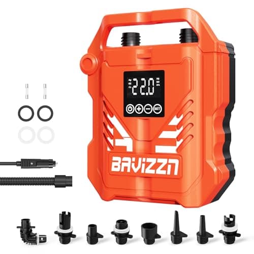 BAVIZZN 22PSI Paddle Board Pump Electric, 12V DC Car Powered SUP Pump with Dual Stage Inflation, Portable Air Pump for Inflatable Paddleboards, Boats, Mattresses & Water Sports Inflatables - Image 1