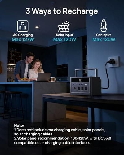 DARAN Portable Power Station 1200W Surge, 576Wh LiFePO4 Battery, 100W USB-C PD Fast Charg, Solar Generator for Home Emergency, Camping, RV Off-Grid Power - Thumbnail 5
