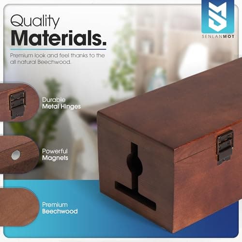 SenlanMot Wooden Cable Management Box – Modern Wire Organizer Box & Power Strip Cover for Home or Office | Large Cable Hider for Wires, Chargers & Extension Leads - Thumbnail 5