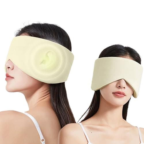 Vettres Reversible Warm & Cool Sleep Mask Wrap-Around Blackout Eye Masks for Side Sleepers Adjustable Unisex Eye Cover for Travel Office & Rest Beige - Image 1