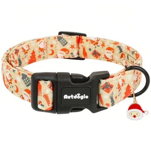 Astdogio Christmas Dog Collar with Santa, Reindeer, Tree, Adjustable Cotton Collars for Medium Dogs, Medium Dog Collar Festive Collar for Dogs, Dog Christmas Collar Perfect for Photos