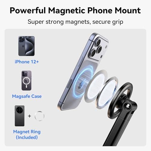 Magnetic Auto Face Tracking Tripod, 70.9” Magsafe Phone Tripod with 360°Rotation 5-Gesture Control, Wireless Remote, Magnetic Mount, Ideal for Vlogging, Live Streaming, Travel and Content Creation - Thumbnail 3