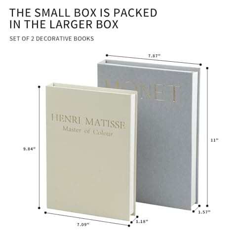 2 Pack Decorative Books Storage Boxes,Vintage Faux Books for Coffee Table,Bookshelf & Home Decor,Aesthetic Mini Book Set for Shelf Display & Keepsake Storage,Grey - Thumbnail 6