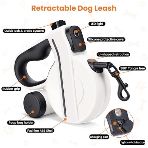 COSOWO Retractable Dog Leash with Light USB Charged LED & Reflective Tape, 16FT Flexi Dog Leash for Large Dogs, Tangle-Free Pet Lead with Poop Bag Holder, Night Safety, Black - Thumbnail 6
