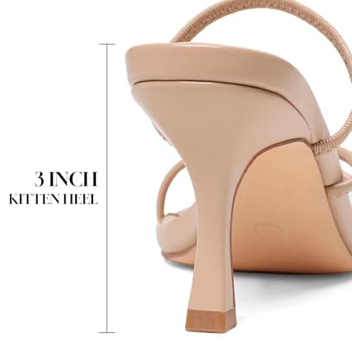 COMFITORIA Kitten Heel Sandals for Women Square Open Toe Flip Flop Heels Sandals Strappy 3 Inch Thong Low Heels Summer Fashion Beach Vacation Dress Shoes,Nude,Size 7.5 - Thumbnail 4