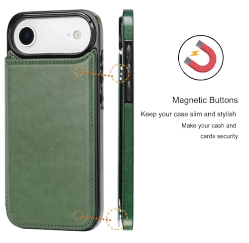 JOYAKI Compatible with iPhone 17 Air Wallet Case with Card Holder, PU Leather Kickstand Card Slots Case with Screen Protecor, Double Magnetic Clasp and Durable Shockproof Cover 6.6 "-Grass Green - Thumbnail 5