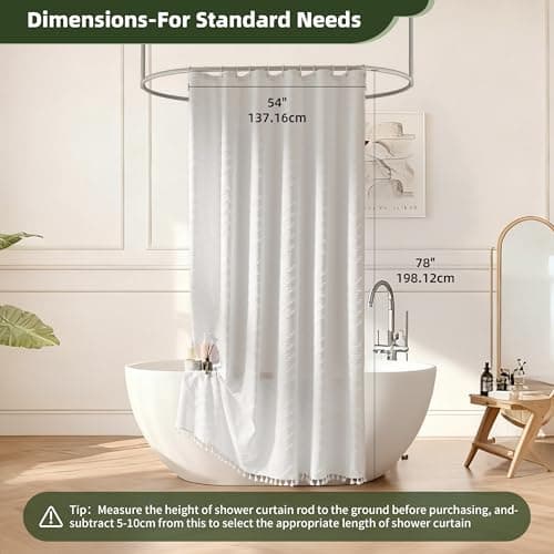 Siiluminisoy Boho Shower Curtain White Tassel Woven Fabric Shower Curtain 54 x 78 Modern Farmhouse Textured Tufted Chevron Striped Minimalist for Bathroom, Closet Door - Thumbnail 5