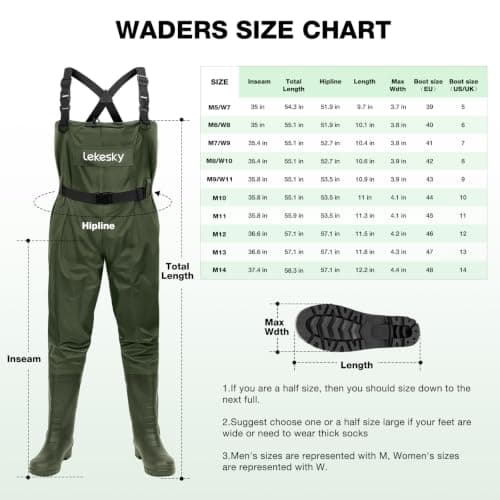 Lekesky Fly Fishing Chest Waders with Boots for Men Women, US Sizes 5–14,2-Ply Nylon/Pvc Waterproof Waders(Green,M12) - Thumbnail 6